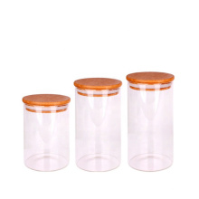 Borosilicate glass jar with bamboo lids cylinder glass herb storage jars